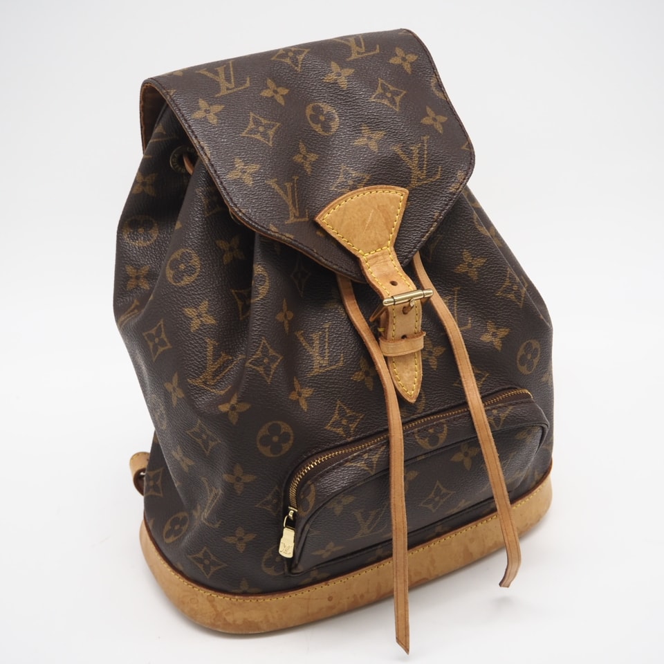 LOUIS VUITTON ルイ・ヴィトン モノグラム モンスリMM M51136 リュック・デイパック ブラウン コーティングキャンバス レザー レディース