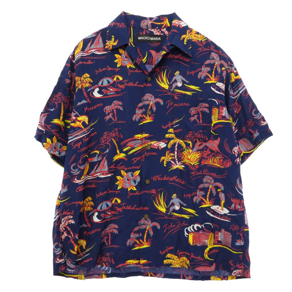 WACKO MARIA ワコマリア 25SS-WMS-HI02 HAWAIIAN SHIRT S/S TYPE-2 ハワイアン アロハ 半袖 オープンカラー シャツ ネイビー系 M【中古】