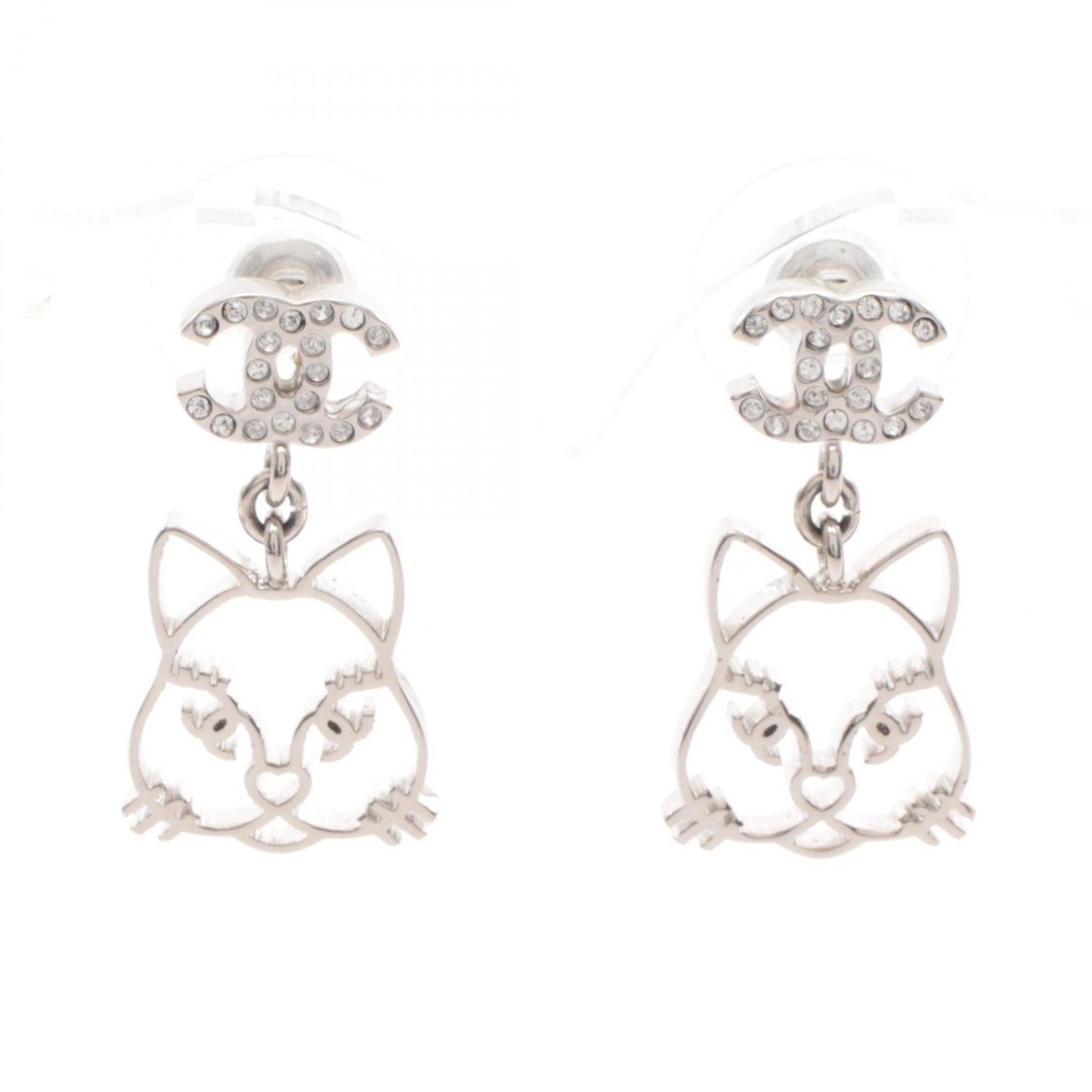 シャネル CHANEL ココマーク ネコ ピアス ジュエリー ステンレススチール ラインストーン レディース シルバー系 / クリア系 【中古】