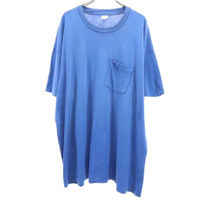 FRUIT OF THE LOOM フルーツオブザルーム 90s USA製 オールド 耳あり 半袖 シングルステッチ Tシャツ XXXL ブルー 無地 ポケT ビッグサイズ