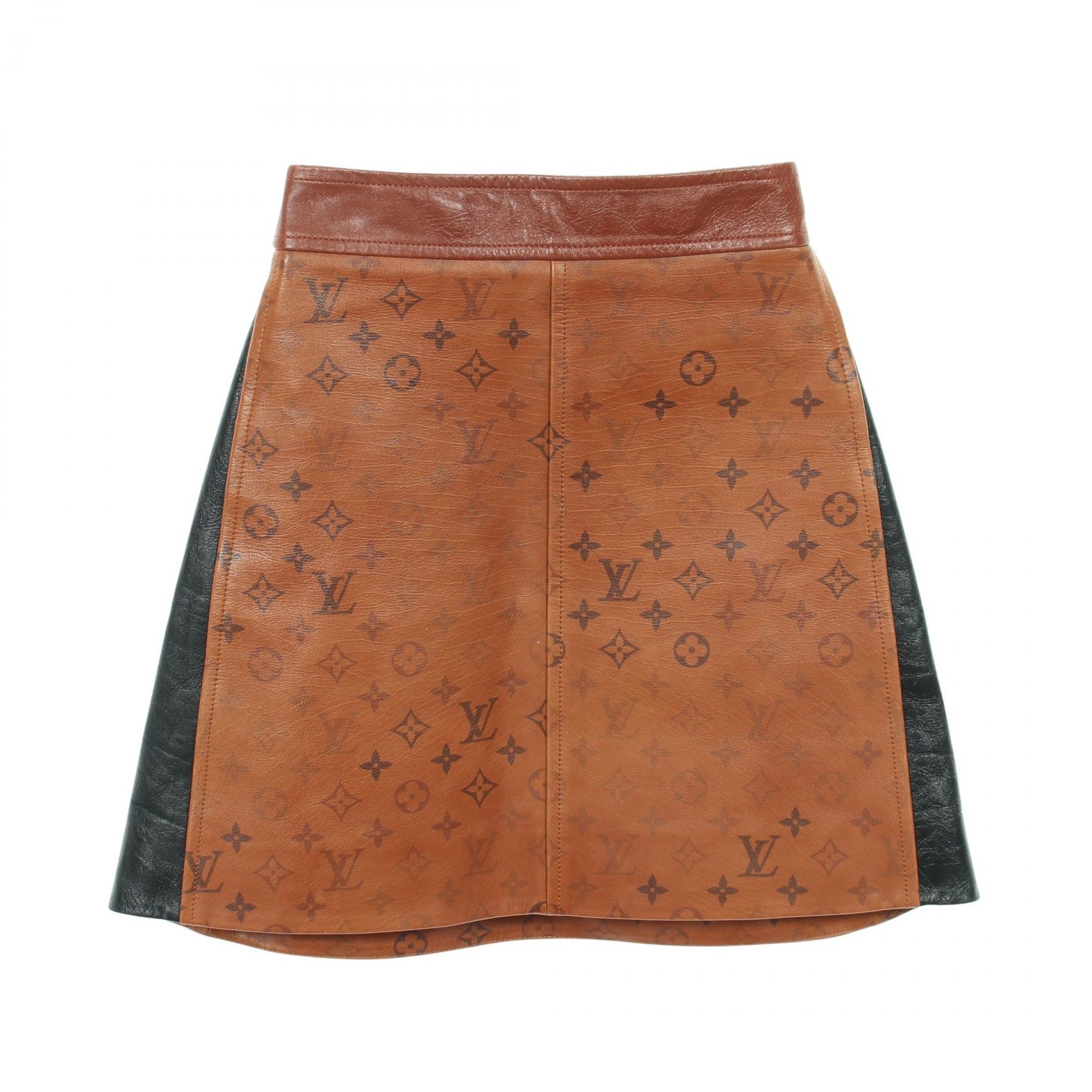 ルイ・ヴィトン LOUIS VUITTON モノグラム バイカラージップアップ スカート 衣料品 ボトムス レザー レディース ブラウン系 / ブラック系 FJLS05YDB 【中古】