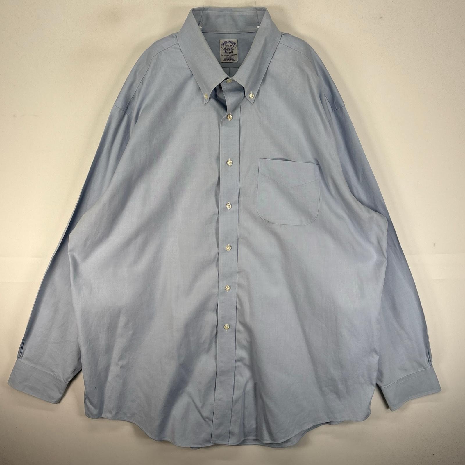 古着 ブルックスブラザーズ Brooks Brothers 長袖シャツ ボタンダウン 胸ポケット XL  ブルー系 無地 メンズ
