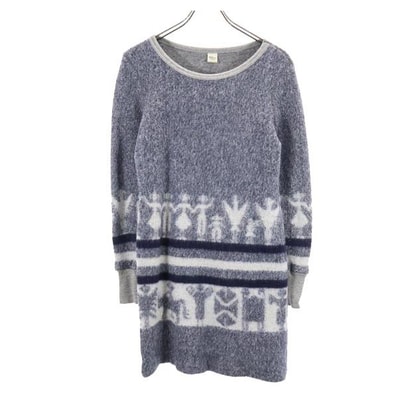 Ron Herman ロンハーマン 総柄 長袖 ニット ワンピース XS ブルー系