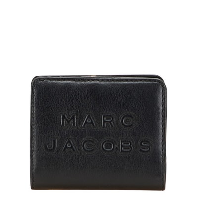 マークジェイコブス ロゴ 二つ折り財布 ブラック レザー レディース MARC JACOBS 中古
