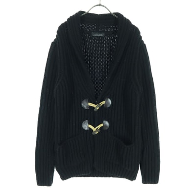 ZARA MAN ザラマン スペイン製 ウール混 長袖 ショールカラー ダッフル ニットカーディガン M ブラック