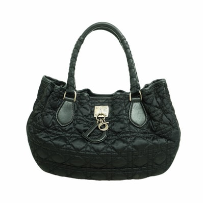 ★SALE【6hf6304】クリスチャンディオール ハンドバッグ カナージュ ナイロン ブラック シルバー金具【中古】レディース