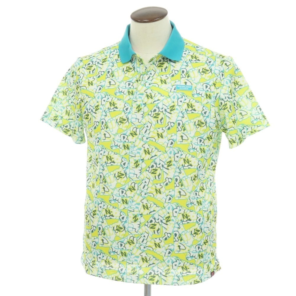 【中古】ニューバランス NEW BALANCE golf ポリエステル 総柄プリント 半袖ポロシャツ イエロー系【サイズ6】【メンズ】