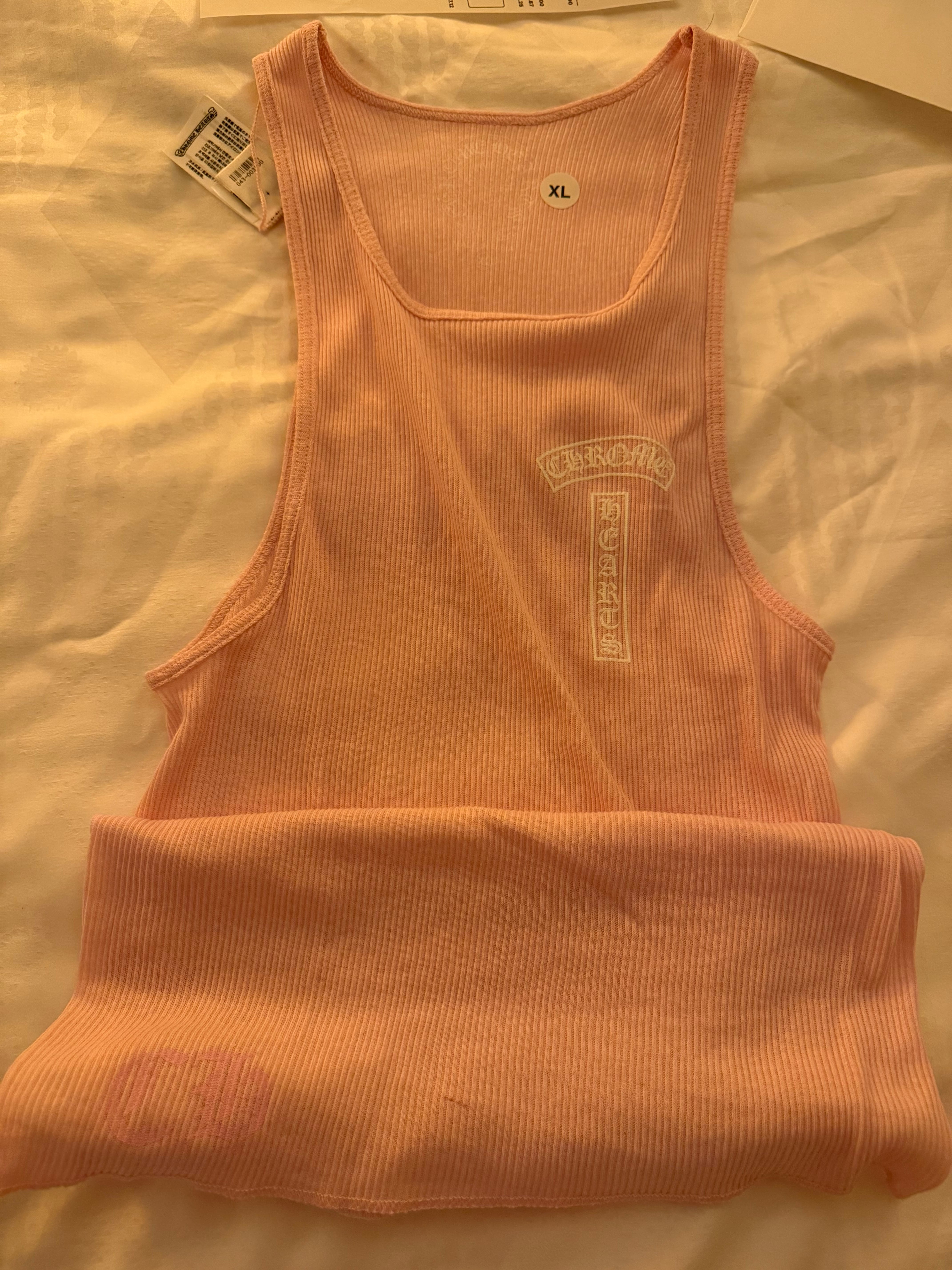 Chrome Hearts T-Bar Logo Back Cross Print Tank Top "Pink"