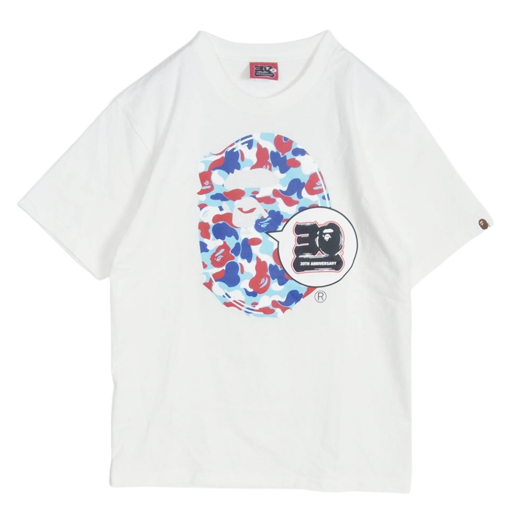 A BATHING APE アベイシングエイプ Tシャツ 001TEJ221045F BAPE 30TH ANNIV. APE HEAD TEE 30周年 プリント Tシャツ ホワイト系 S【中古】