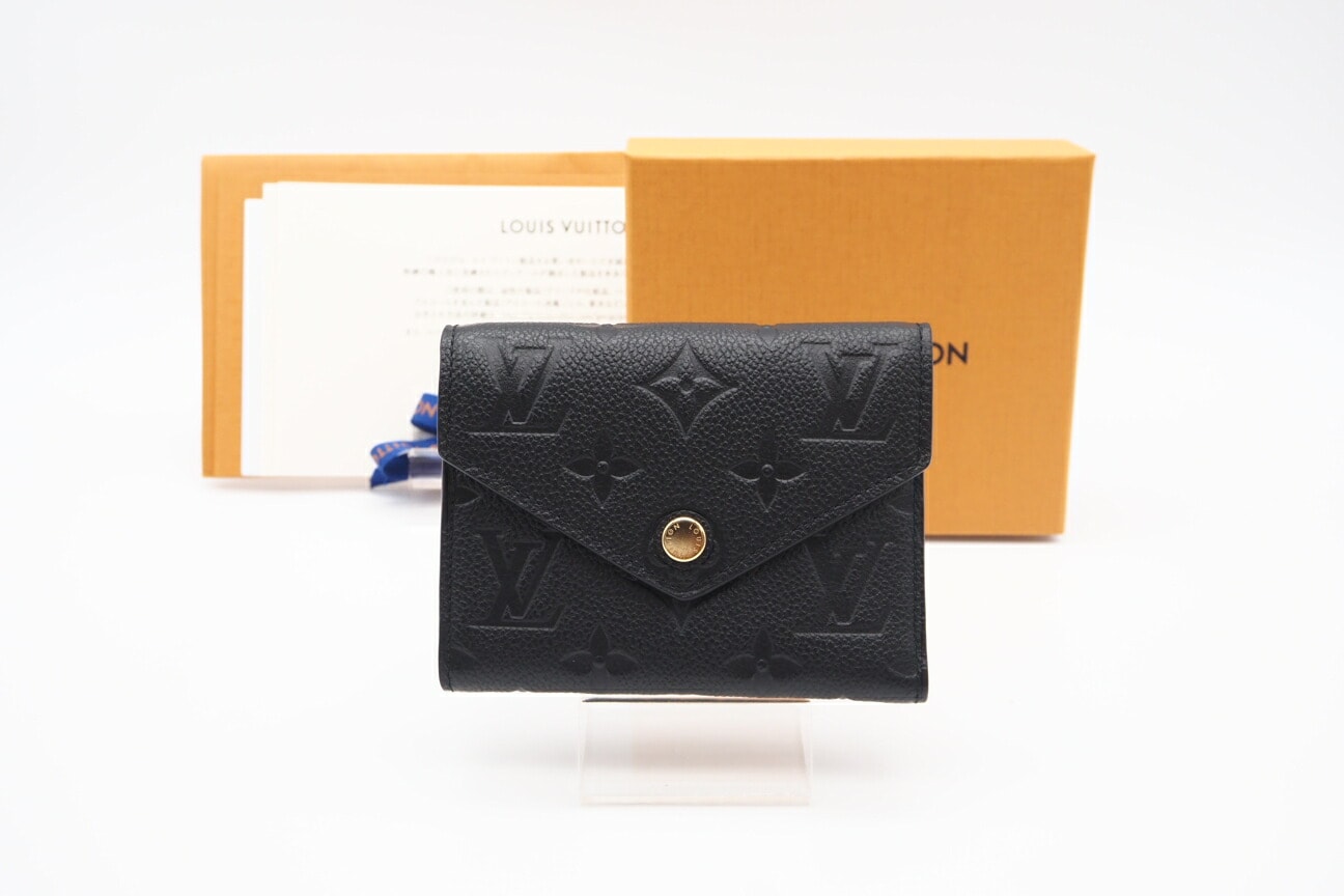 極美品 LOUIS VUITTON ルイ・ヴィトン アンプラント ポルトフォイユヴィクトリーヌ M64060 三つ折り財布 ブラック カーフレザー レディース