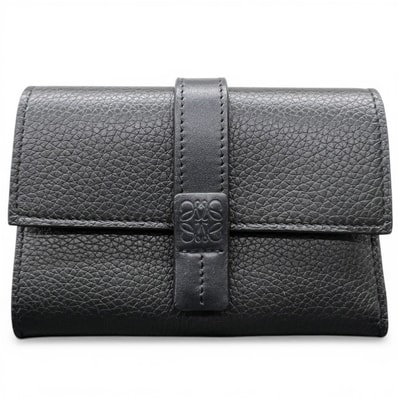 LOEWE 極美品 ロエベ SMALL VERTICAL WALLET スモール バーティカル ウォレット アナグラム 三つ折り財布 レザー ブラック コンパクトウォレット ミニ財布 ユニセックス Aランク 中古 鑑定済 ロエベ財布