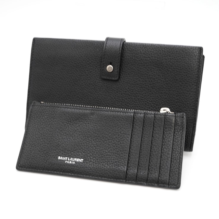 SAINT LAURENT(サンローラン)サック・ド・ジュール ロングウォレット 長財布 グレインレザー ブラック シルバー金具 レディース メンズ【中古】