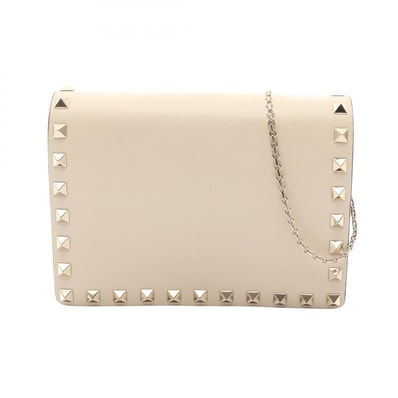 ヴァレンティノ・ガラヴァーニ Valentino Garavani ロックスタッズ ショルダーバッグ バッグ レザー レディース ホワイト系 【中古】