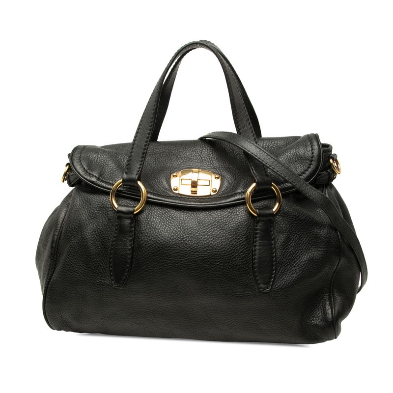 ミュウミュウ ハンドバッグ チェーン ショルダーバッグ 2WAY ブラック レザー レディース MIUMIU 中古