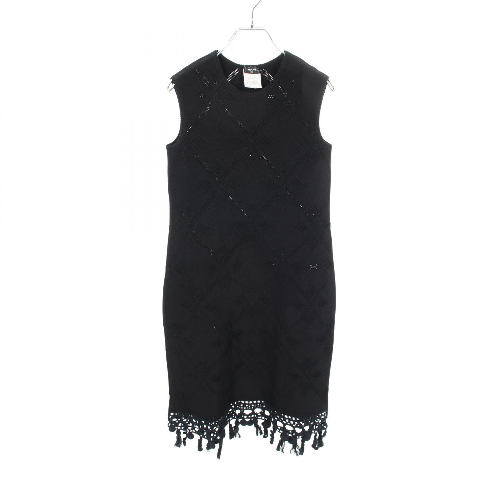 シャネル CHANEL 総柄 ノースリーブ ワンピース 衣料品 トップス レーヨン レディース ブラック系 / ネイビー系 P25775V01869 【中古】