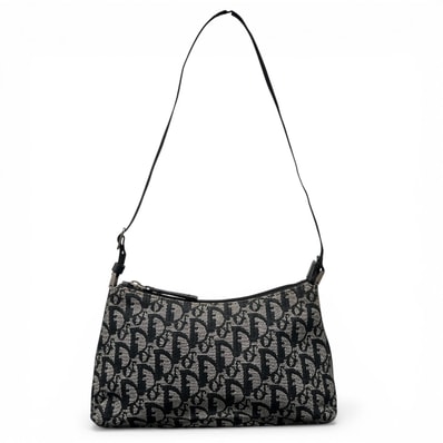 Christian Dior クリスチャンディオール トロッター ワンショルダーバッグ 2003年 キャンバス レザー ブラック アイボリー セミショルダー ポーチ ハンドバッグ アイコン ディオール Bランク 鑑定済 中古 ディオールバッグ