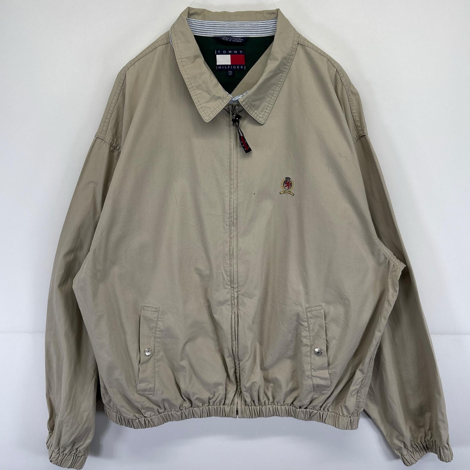 古着 90's/90年代 トミーヒルフィガー TOMMY HILFIGER スウィングトップジャケット ワンポイントロゴ フルジップ 大きいサイズ 14041  ベージュ系 メンズ