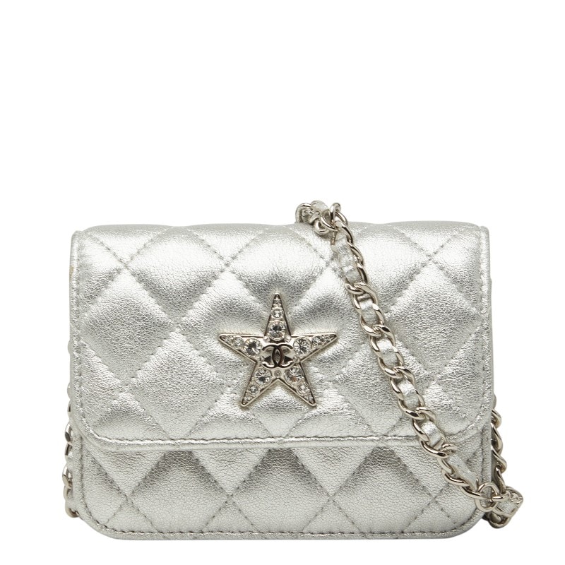 シャネル ミニマトラッセ ココマーク チェーン ショルダーバッグ ポシェット シルバー レザー レディース CHANEL 【中古】