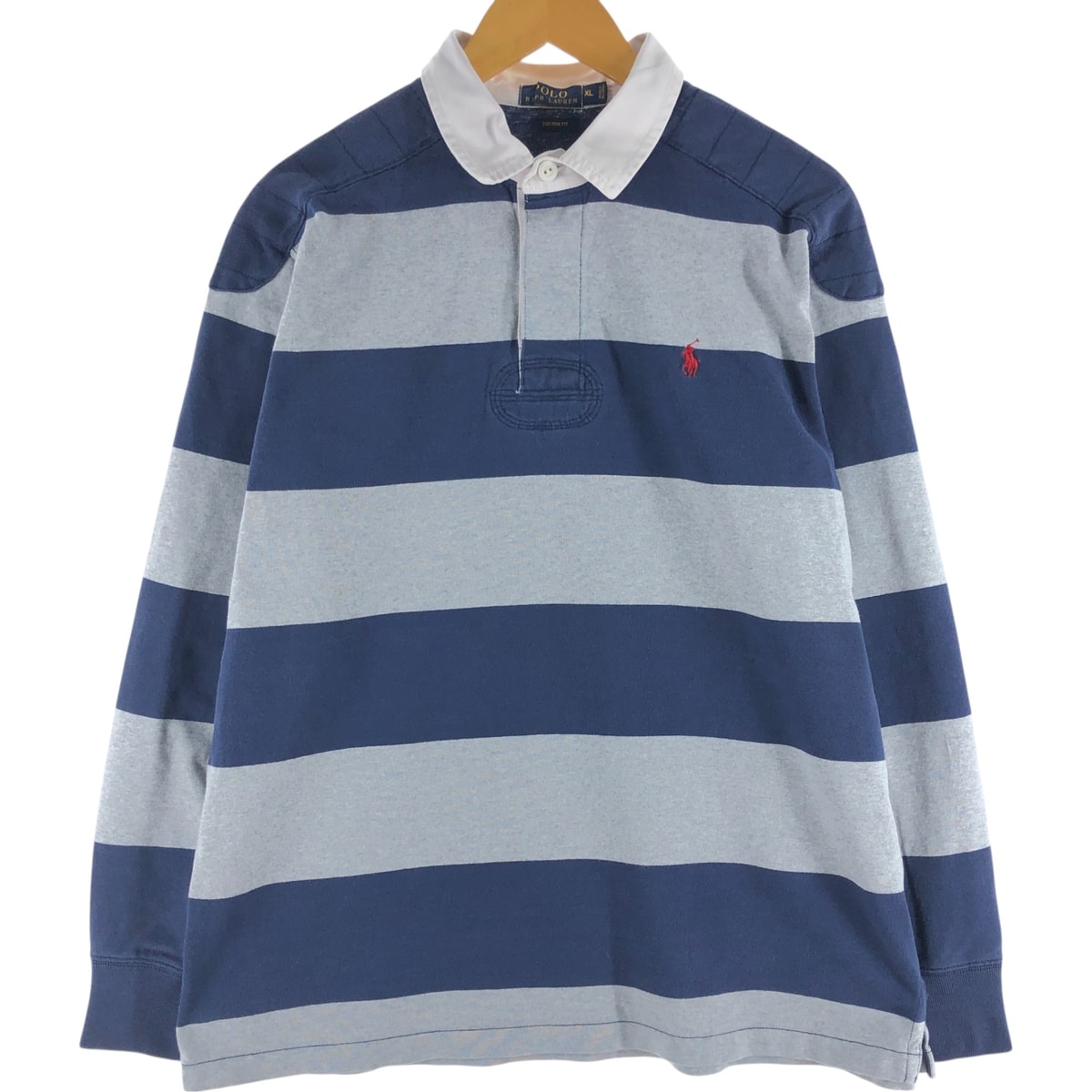 古着 ラルフローレン Ralph Lauren POLO RALPH LAUREN CUSTOM FIT ボーダー柄 長袖 ラガーシャツ メンズXL相当/eaa538026