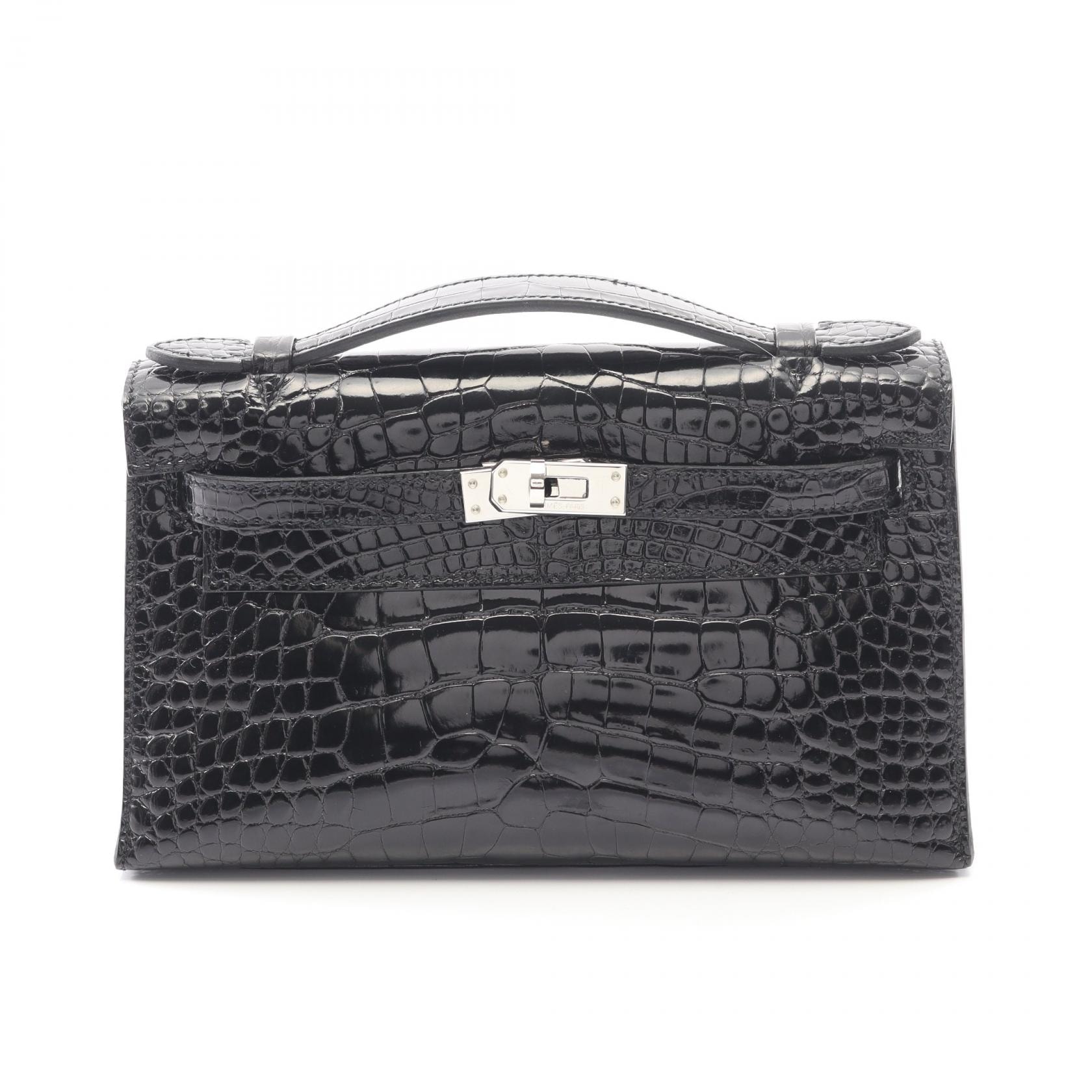 エルメス HERMES ポシェットケリー ミニ ハンドバッグ バッグ アリゲーターリセ □M刻印(2009年製造) レディース ブラック系 【中古】