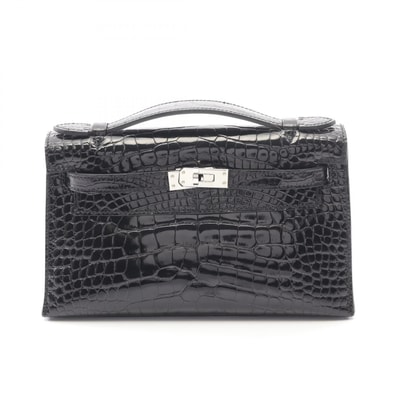 エルメス HERMES ポシェットケリー ミニ ハンドバッグ バッグ アリゲーターリセ □M刻印(2009年製造) レディース ブラック系 【中古】