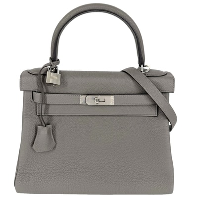 HERMES エルメス 2WAY ケリー28 内縫い ショルダーバッグ ハンドバッグ 肩掛け 斜め掛け グレー Z刻印 トゴ エタン シルバー金具 レディース 美品 2021年【中古品】