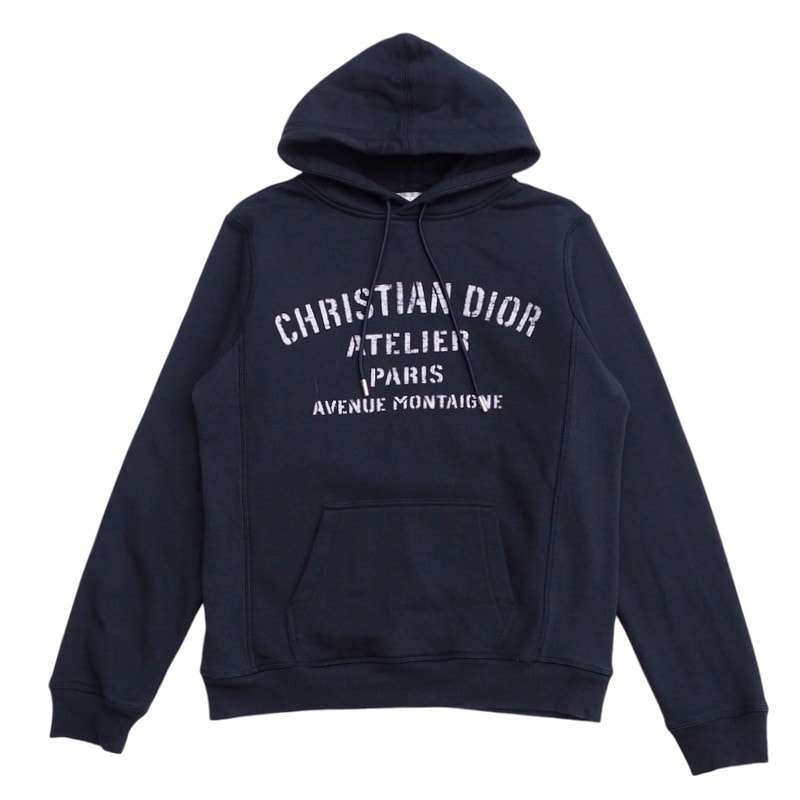 ■美品■Dior ディオール パーカー サイズS アトリエ ロゴ プリント フーディー ネイビー イタリア製 ブランド古着【中古】20241121/RA2205