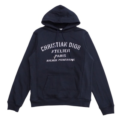■美品■Dior ディオール パーカー サイズS アトリエ ロゴ プリント フーディー ネイビー イタリア製 ブランド古着【中古】20241121/RA2205