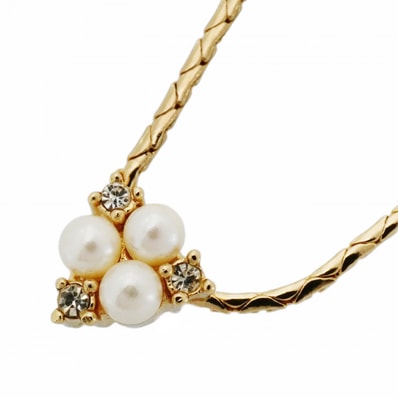 【6jdb0036-k】クリスチャンディオール ネックレス GPメッキ フェイクパール ラインストーン ゴールド【中古】レディース