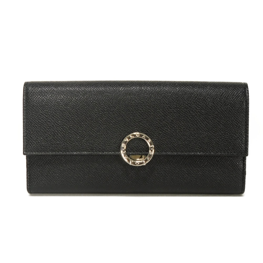 BVLGARI ブルガリ クリップ ラージ ウォレット グレイン カーフ ブルー バイカラー コンパートメント 札入れ カードケース コインケース 小銭入れ ロングウォレット RFID ICチップ 未使用 BB ロゴ リング ブラック 長財布 30416
