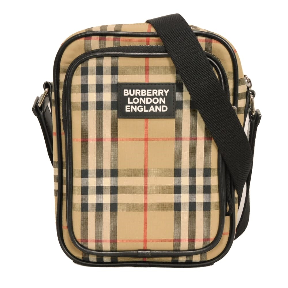 BURBERRY バーバリー フレディ クロスボディバッグ ロゴ エンボス ラバー コットン カーフ ブラック ヴィンテージチェック ベージュ ショルダーバッグ 8023381