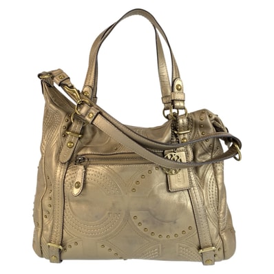 COACH コーチ オプアート エンボスド スタッテッド アレクサンドラ メタリック ゴールド レザー ハンドバッグ ショルダーバッグ 601981 【中古】