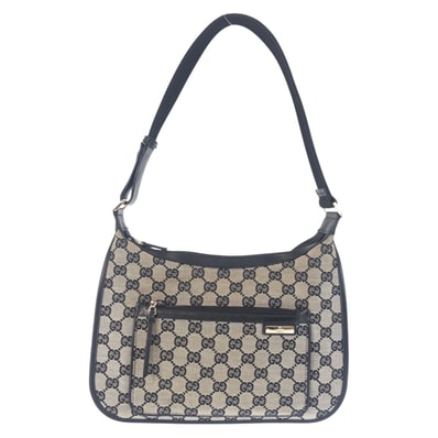 美品 GUCCI グッチ グレー ブラック シルバー金具 GGキャンバス レザー/ ショルダーバッグ 601314 【中古】