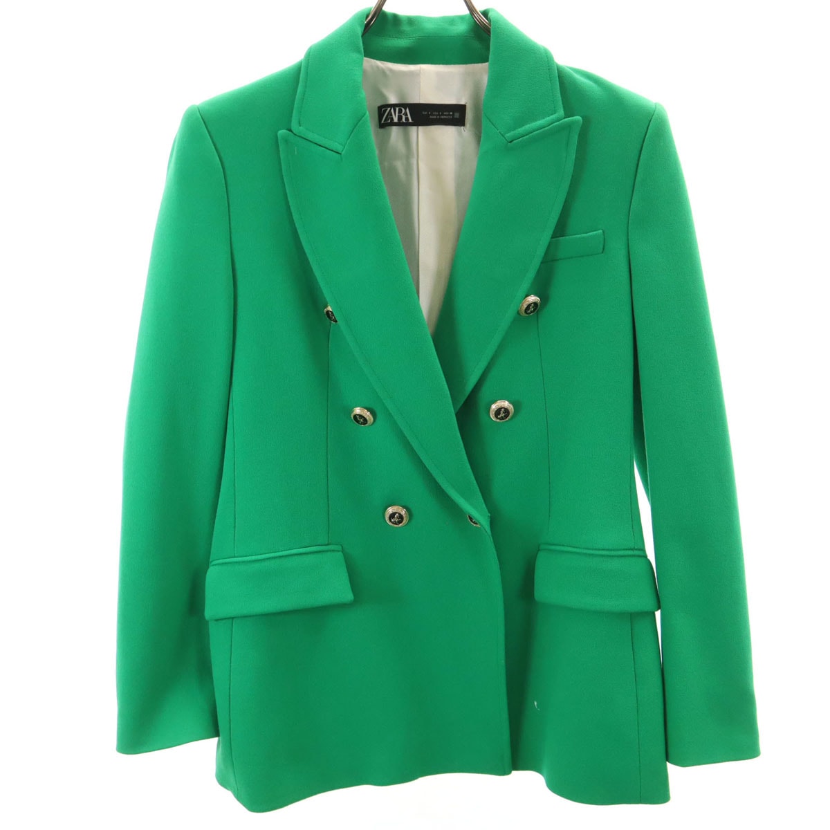 ZARA ザラ デニムテーラードジャケット S グリーン ダブルボタン