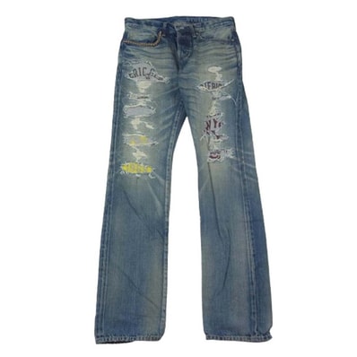 HYSTERIC GLAMOUR ヒステリックグラマー デニムパンツ 02221AP04 CPR加工 デニム ストレート スリム スタッズデニム パンツ インディゴブルー系 30【中古】