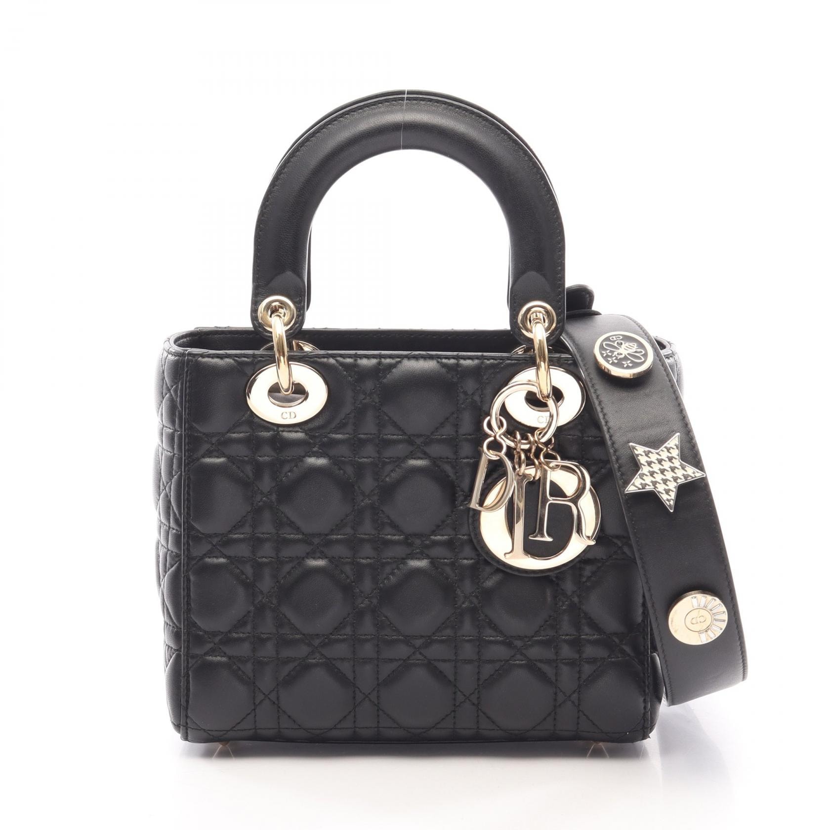 ディオール Dior LADY DIOR MY ABCDIOR レディディオール スモール カナージュ 2WAY ハンドバッグ バッグ ラムスキン(羊革) レディース ブラック系 【中古】
