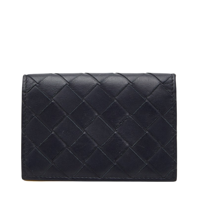 ボッテガヴェネタ イントレチャート カードケース 名刺入れ ネイビー イエロー レザー メンズ BOTTEGAVENETA 【中古】