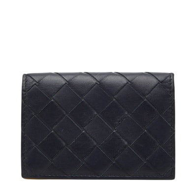 ボッテガヴェネタ イントレチャート カードケース 名刺入れ ネイビー イエロー レザー メンズ BOTTEGAVENETA 【中古】