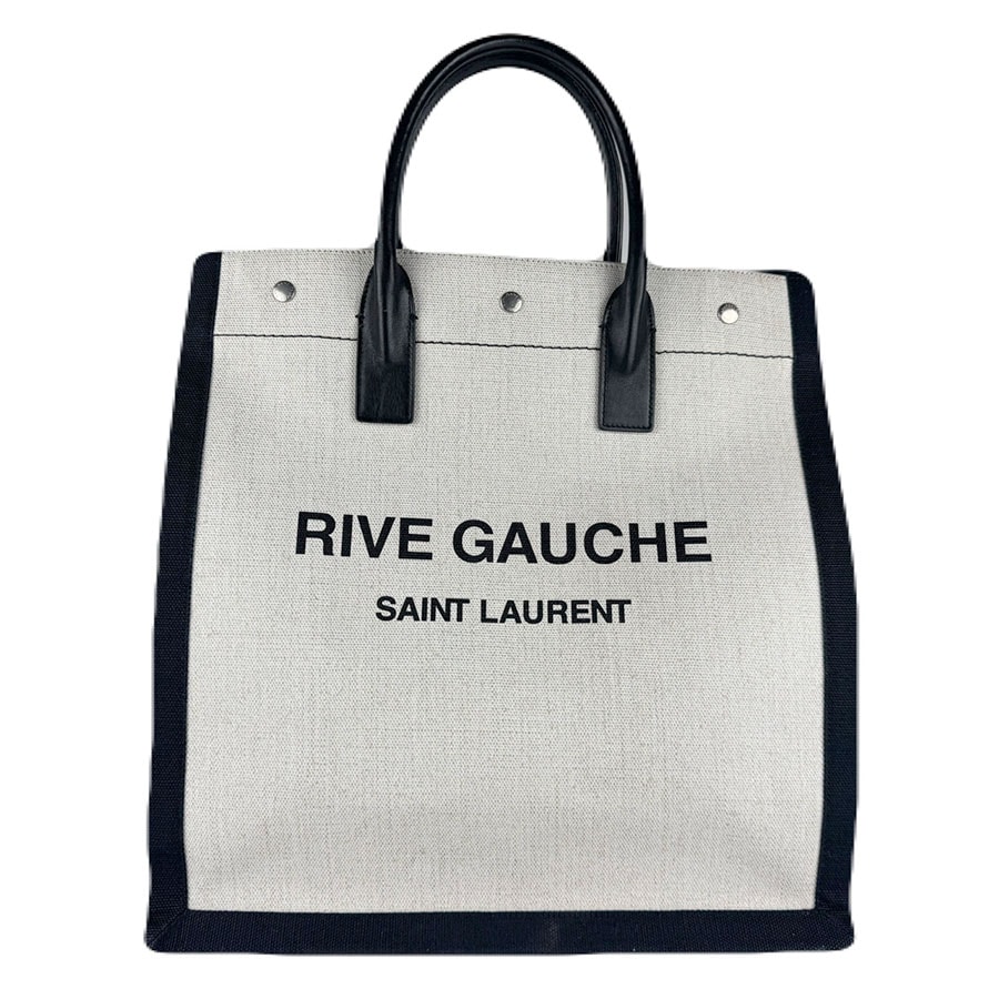 サンローラン SAINT LAURENT ハンドバッグ リヴ ゴーシュ ノースサウス カバ コーティングキャンバス/レザー ブラック×アイボリー メンズ 632539【中古】 z8772