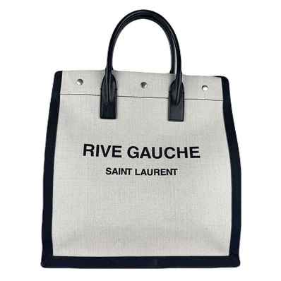 サンローラン SAINT LAURENT ハンドバッグ リヴ ゴーシュ ノースサウス カバ コーティングキャンバス/レザー ブラック×アイボリー メンズ 632539【中古】 z8772