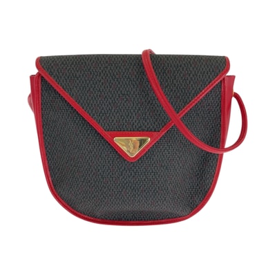 美品 YVES SAINT LAURENT イヴ サンローラン ヴィンテージ YSLロゴ レッド パープル ゴールド金具 レザー キャンバス/ ショルダーバッグ 斜め掛け 503805 【中古】