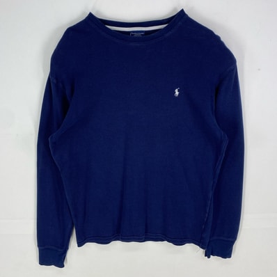 古着 ポロ・ラルフローレン POLO RALPH LAUREN 長袖Tシャツ クルーネック ワンポイント ロゴ刺繍 ロンT L ネイビー系 メンズ