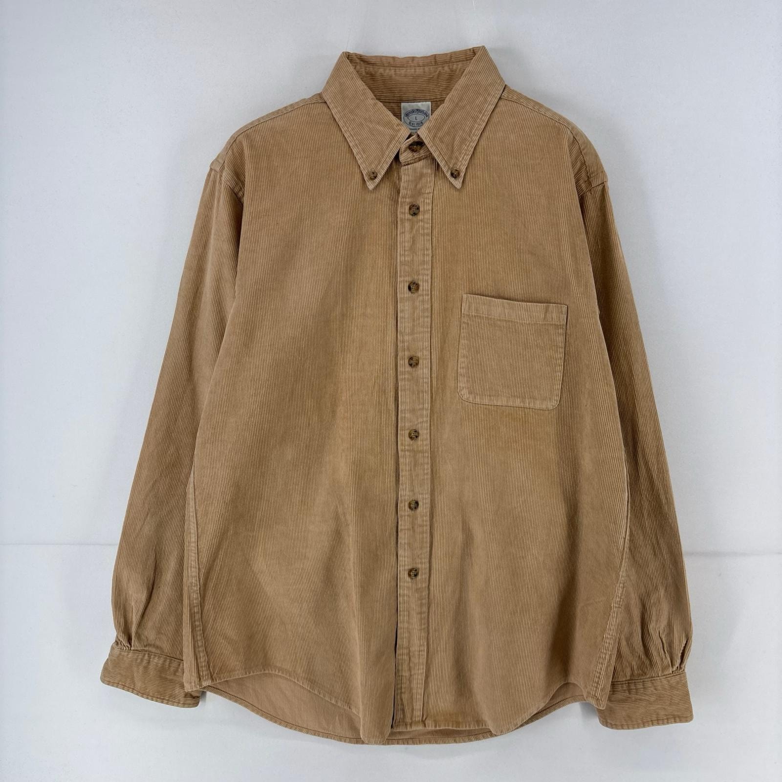 古着 ブルックスブラザーズ Brooks Brothers コーデュロイ 長袖シャツ 1818 ボタンダウン 胸ポケット L  ベージュ 無地 メンズ