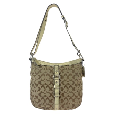 COACH コーチ シグネチャー ゴールド ベージュ シルバー金具 キャンバス レザー/ ショルダーバッグ ポシェット 408356 【中古】