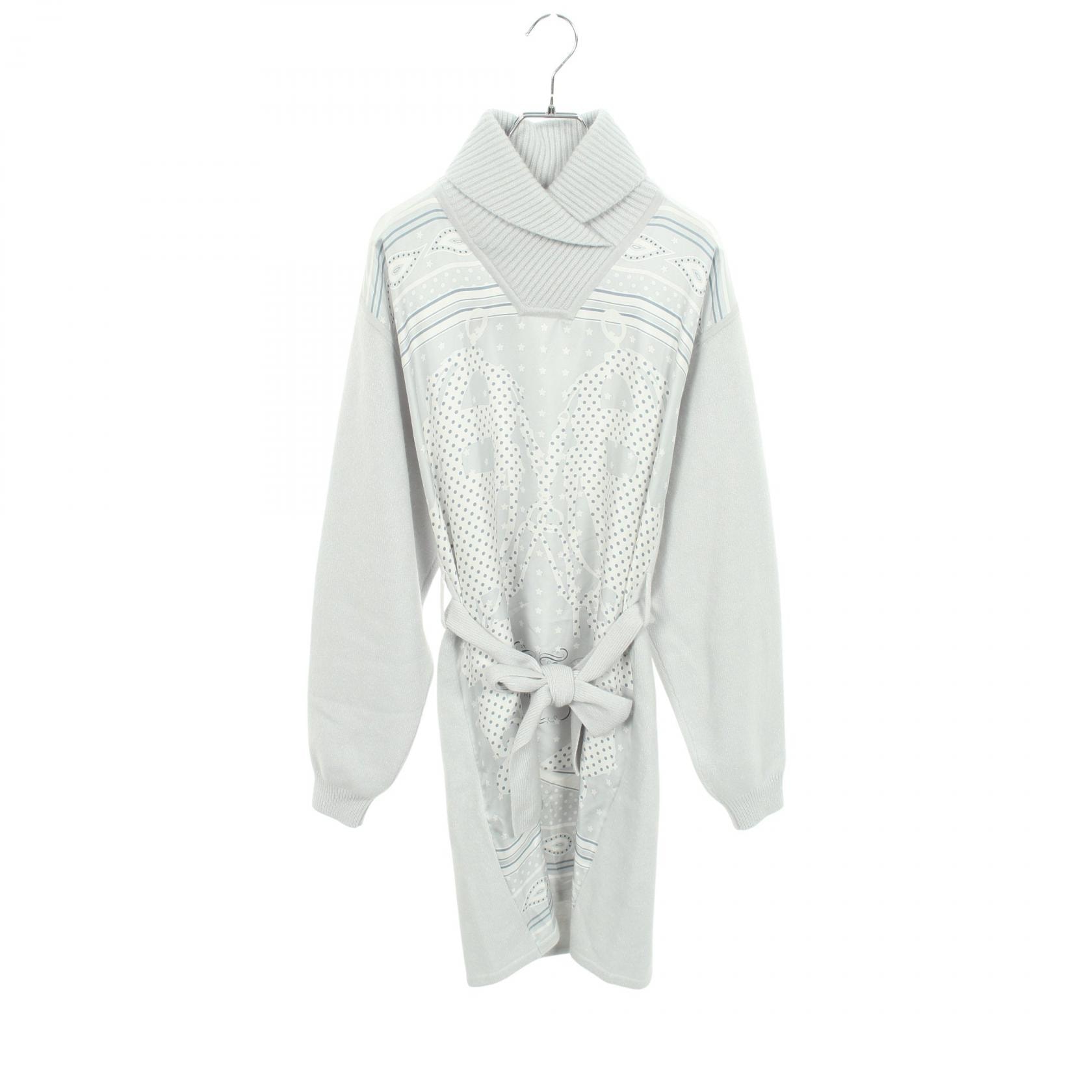 エルメス HERMES BRIDES de GALA ニット切替 ワンピース 衣料品 トップス シルク ウール シルク レディース ブルー系 【中古】
