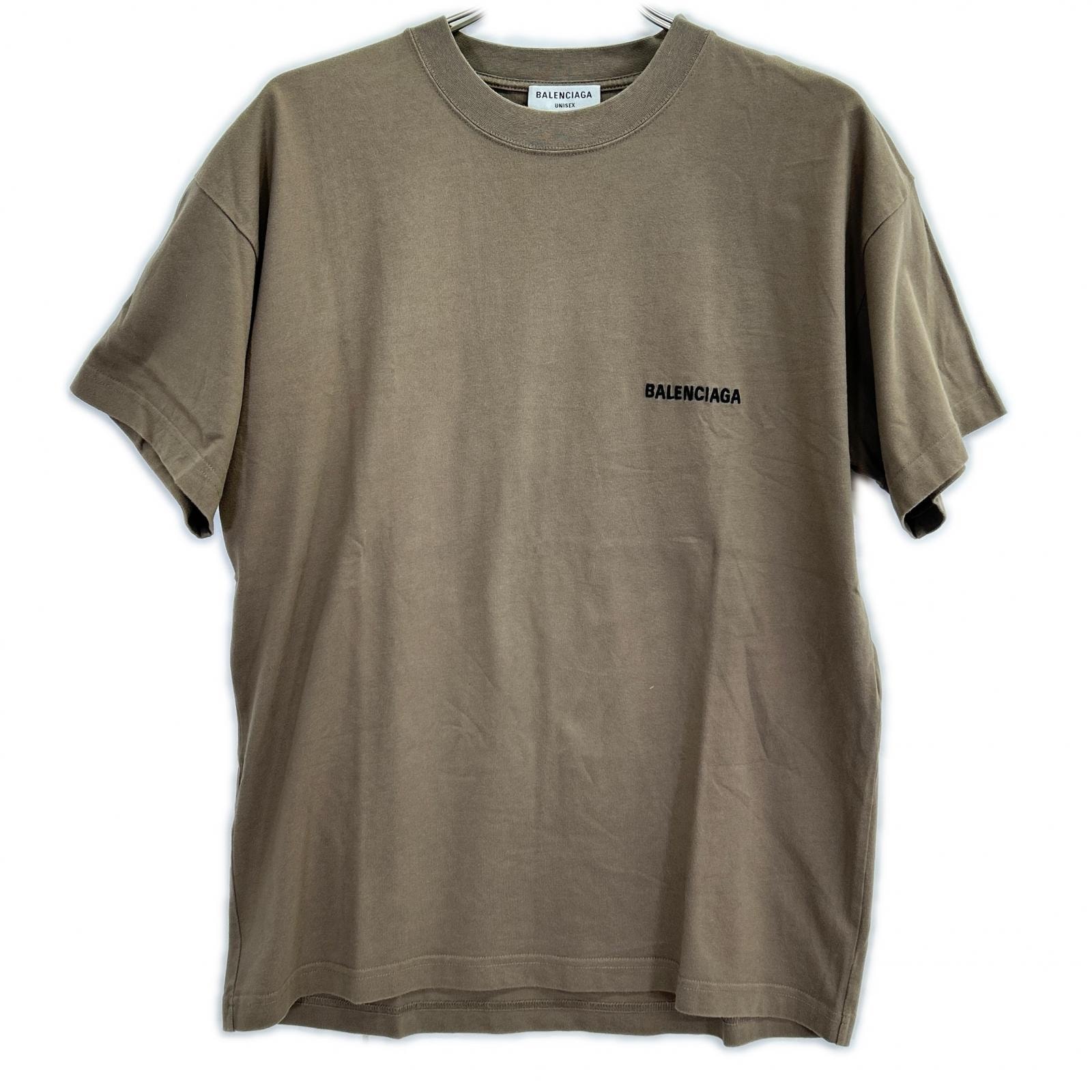 バレンシアガ 21年 612965 ブラウン ロゴ刺しゅう クルーネックTシャツ