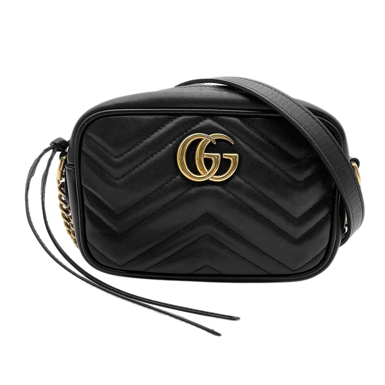GUCCI グッチ キルティング ショルダーバッグ チェーン GG マーモント 448065 レザー メタル ブラック レディース 【中古】