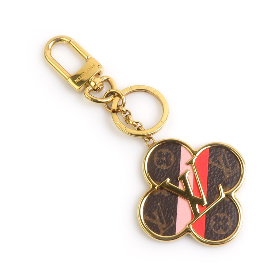 ルイ ヴィトン LOUIS VUITTON チャーム キーリング ポルト クレ イントゥー ザ フラワー メタル ゴールド/ブラウン/ピンク レディース M69406【中古】 e61597j