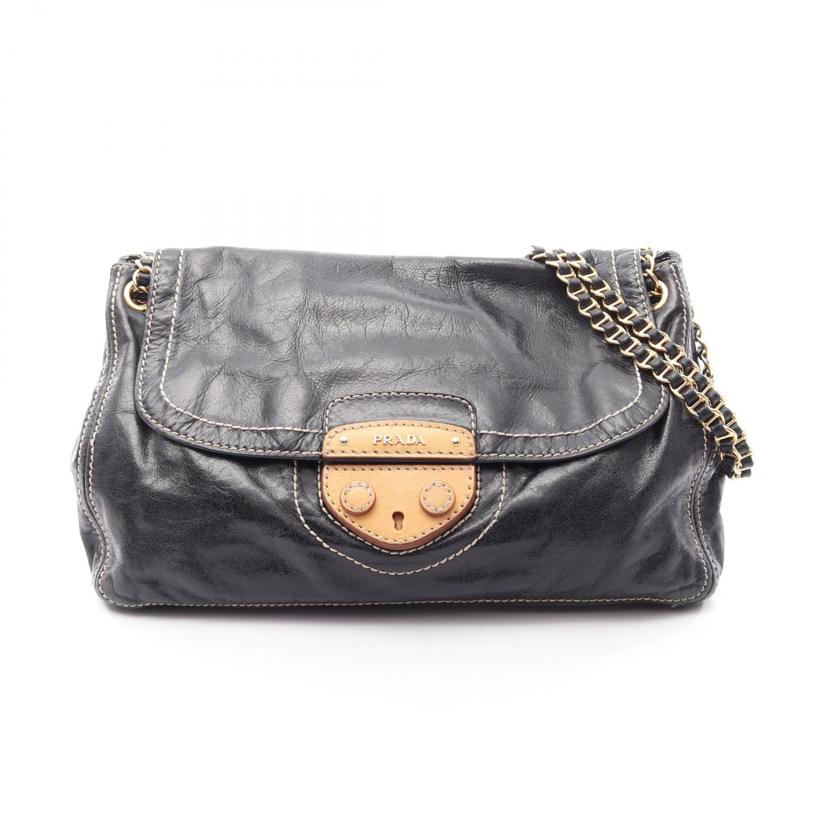 プラダ PRADA VITELLO SHINE ショルダーバッグ バッグ レザー レディース ブラック系 BR4657 【中古】