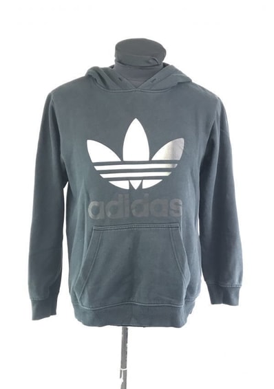 adidas★スウェット/ビッグトレフォイル/プルオーバーパーカー【S/黒】裾袖口リブ/アディダス◆BC151L